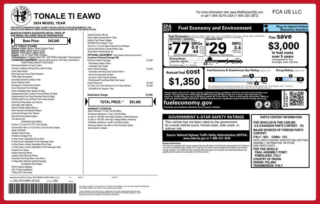 Used 2024 Alfa Romeo Tonale Ti w/ Active Assist Package AWD/4WD image 6