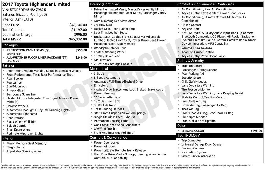 Used 2017 Toyota Highlander Limited w/ Protection Package #3 image 15