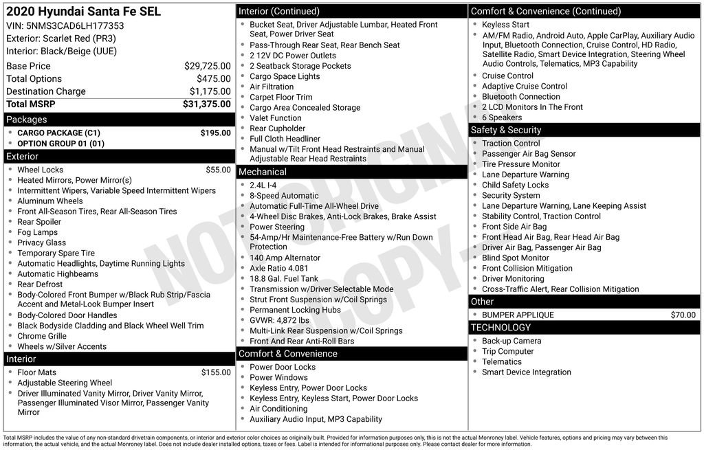 Used 2020 Hyundai Santa Fe SEL w/ Cargo Package AWD/4WD image 7