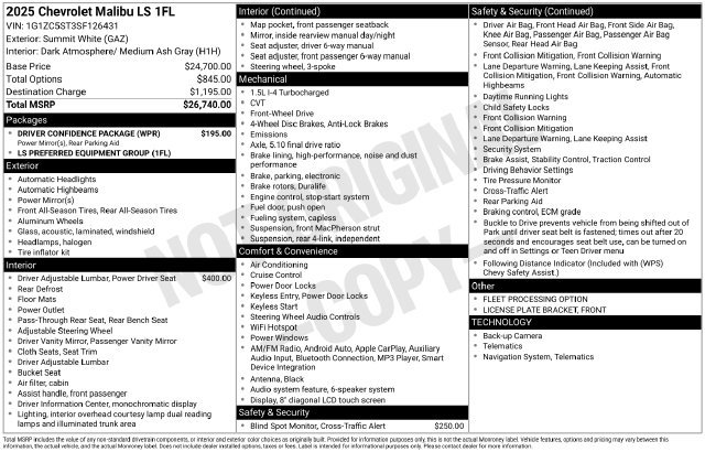 New 2025 Chevrolet Malibu LS w/ Driver Confidence Package FWD image 4