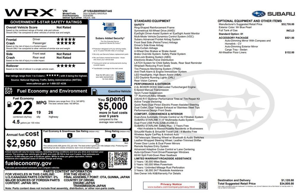 Used 2024 Subaru WRX w/ Accessory Package #2 AWD/4WD image 3