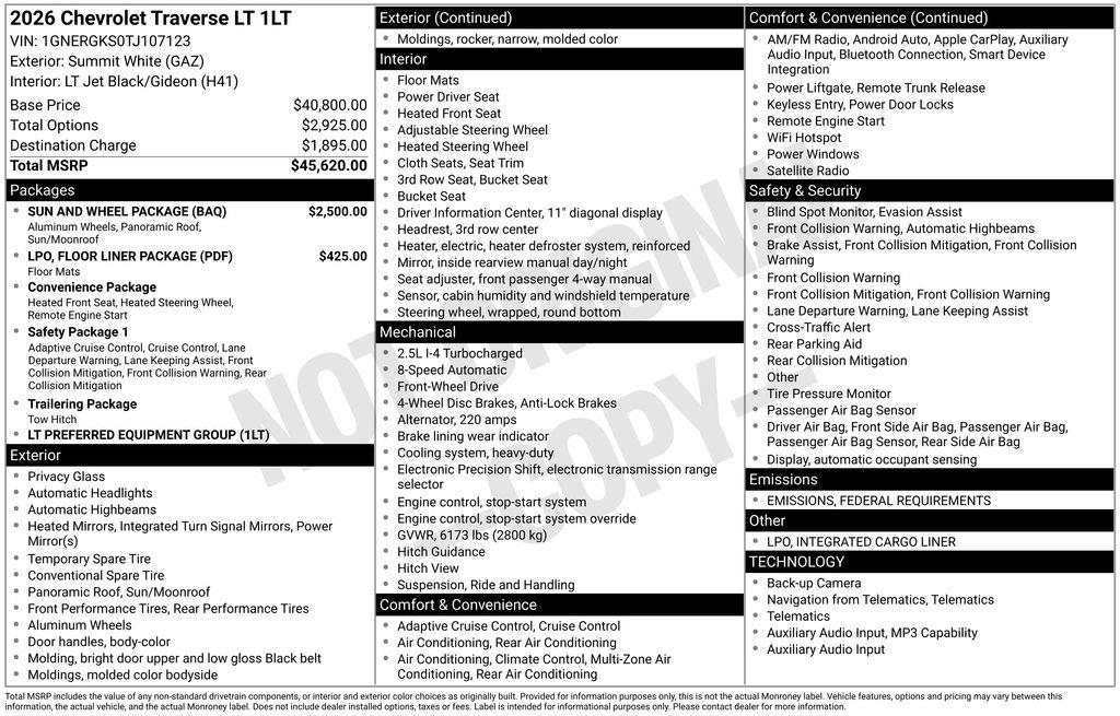 New 2026 Chevrolet Traverse LT w/ Sun and Wheel Package image 4