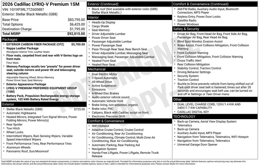 New 2026 Cadillac Lyriq V w/ Exterior Carbon Fiber Package image 45