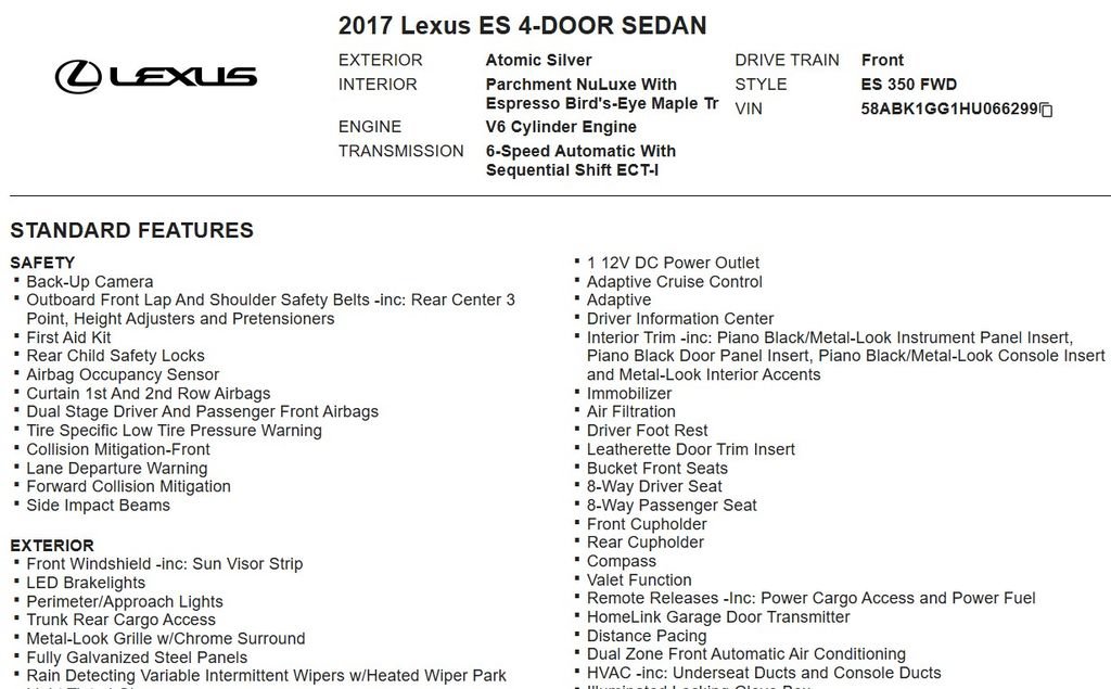 Used 2017 Lexus ES 350 w/ Premium Package FWD image 18