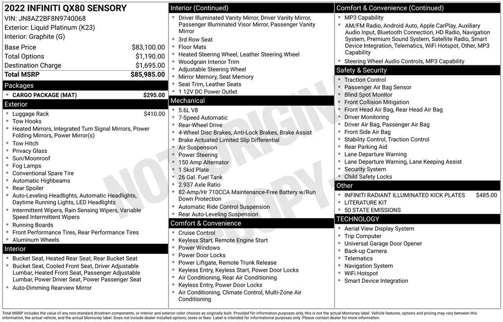 Used 2022 INFINITI QX80 Sensory w/ Cargo Package image 41