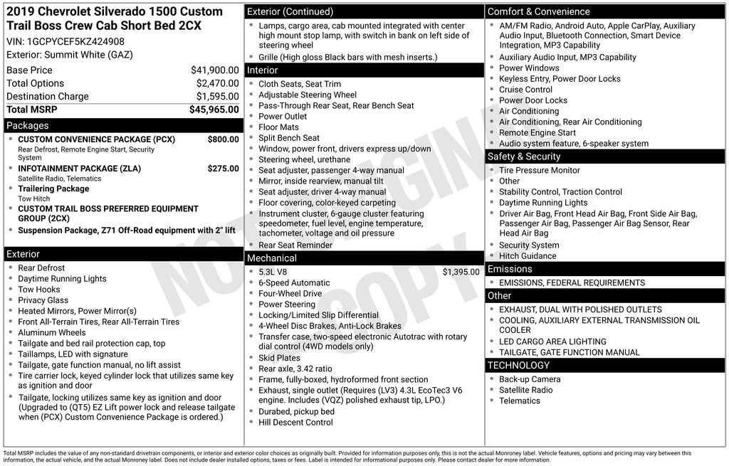 Used 2019 Chevrolet Silverado 1500 Custom Trail Boss w/ Custom Convenience Package image 6