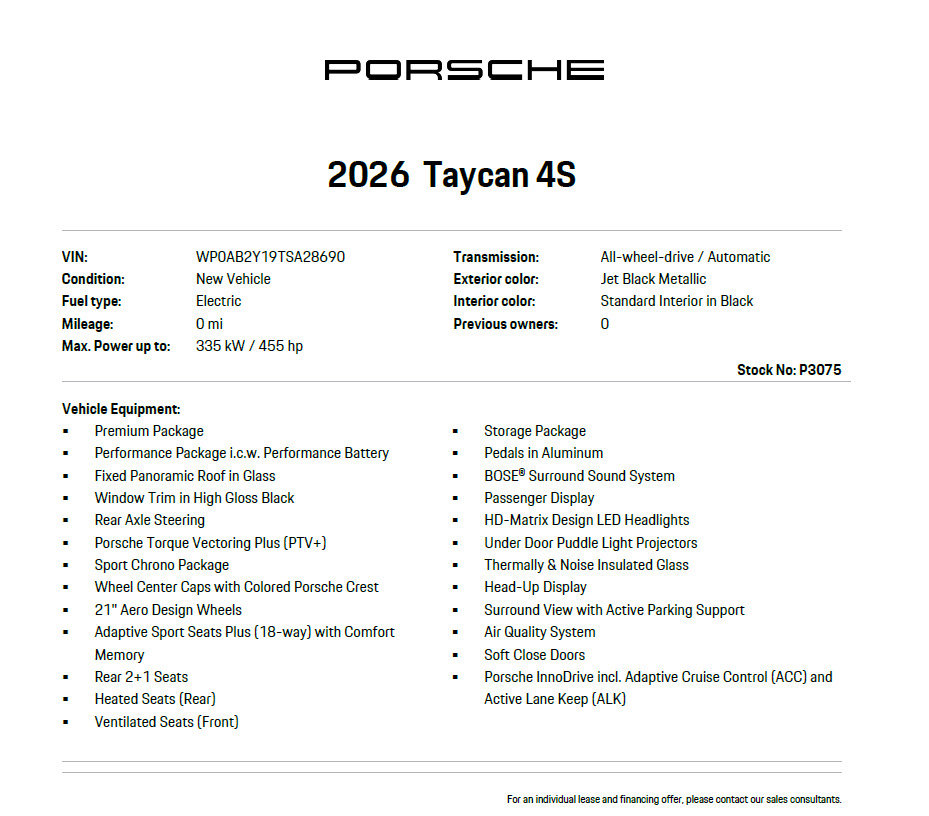 New 2026 Porsche Taycan 4S AWD/4WD image 8
