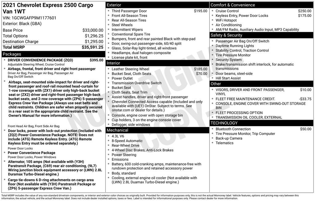 Used 2021 Chevrolet Express 2500 w/ Driver Convenience Package RWD image 9