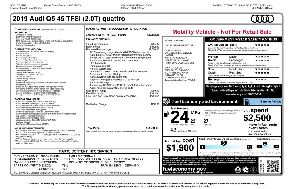 Used 2019 Audi Q5 2.0T Premium Plus w/ Premium Plus Package AWD/4WD image 3