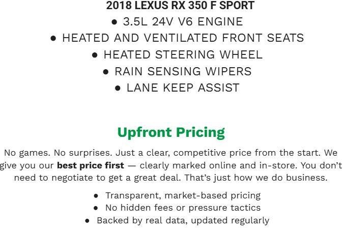 Used 2018 Lexus RX 350 AWD w/ Premium Package image 2