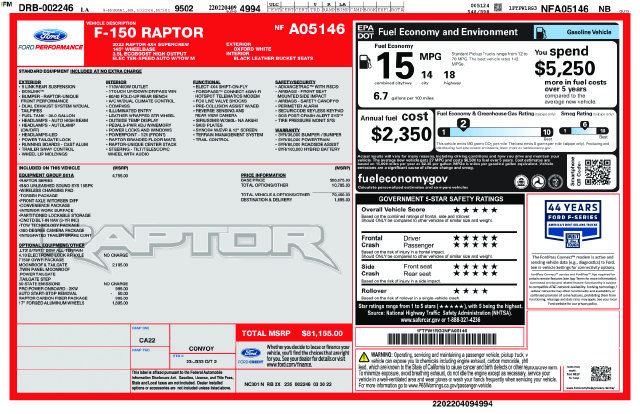 Used 2022 Ford F150 Raptor w/ Equipment Group 801A High AWD/4WD image 30