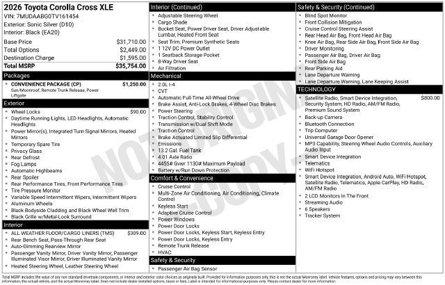 Certified 2026 Toyota Corolla Cross XLE w/ Convenience Package AWD/4WD image 35