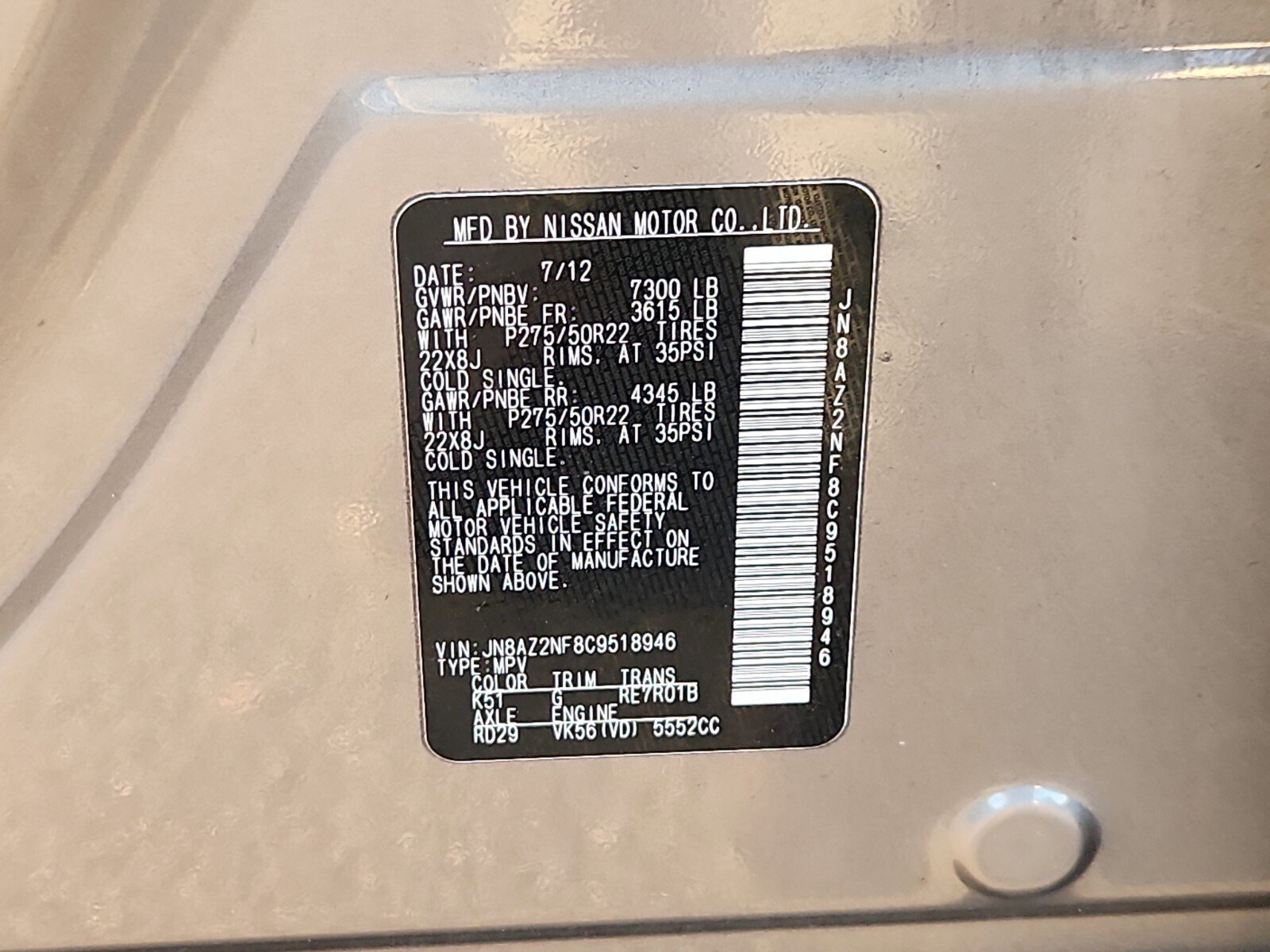 Used 2012 INFINITI QX56 2WD w/ Theater Pkg image 32