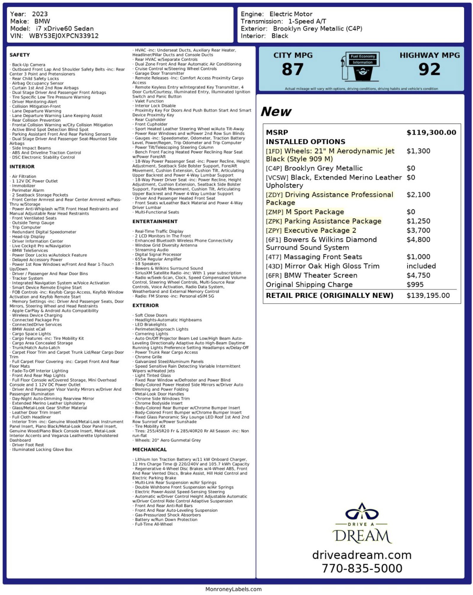 Used 2023 BMW i7 xDrive60 w/ Executive Package 2 image 70