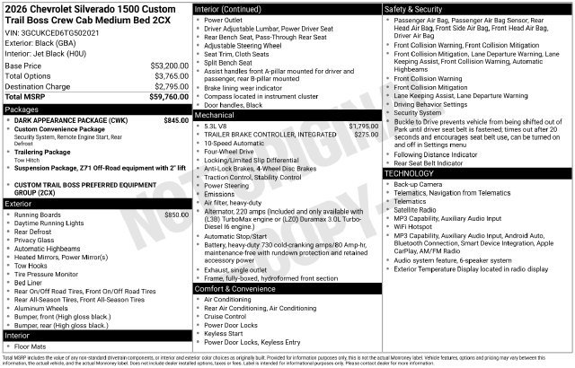New 2026 Chevrolet Silverado 1500 Custom Trail Boss w/ Dark Appearance Package AWD/4WD image 4