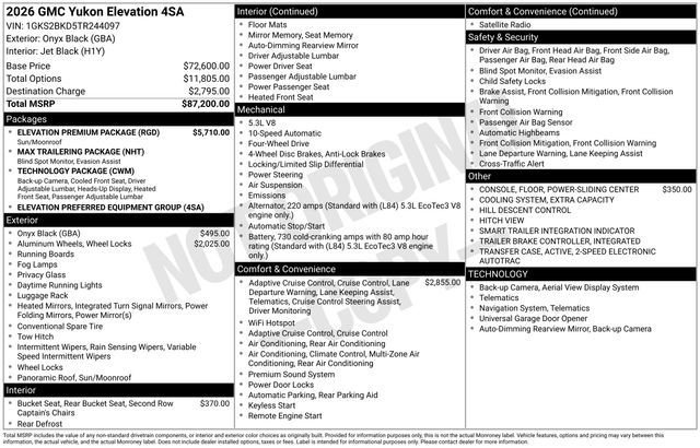 New 2026 GMC Yukon Elevation w/ Elevation Premium Package AWD/4WD image 12