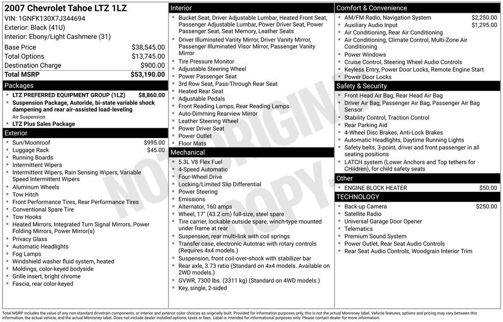 Used 2007 Chevrolet Tahoe LTZ w/ LTZ Preferred Equipment Group AWD/4WD image 36