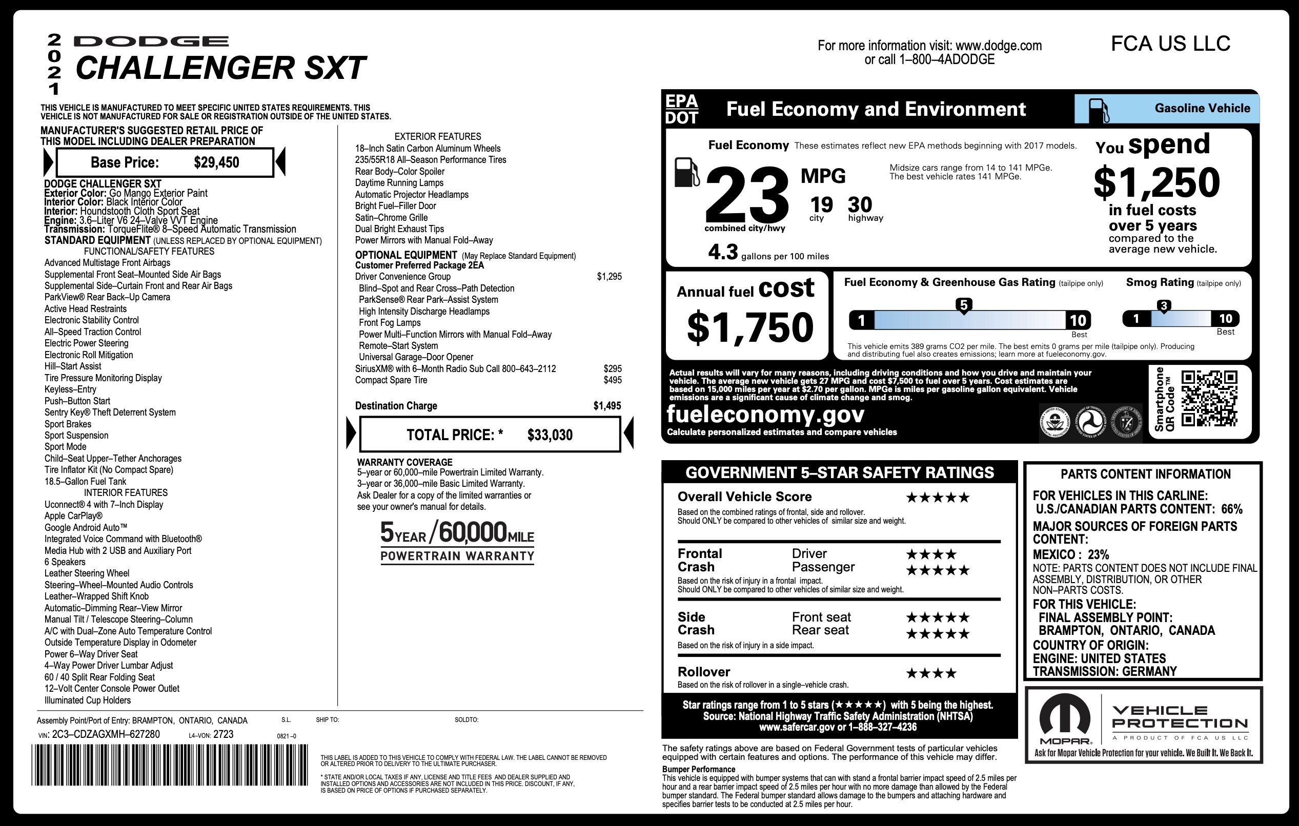 Used 2021 Dodge Challenger SXT w/ Driver Convenience Group image 5