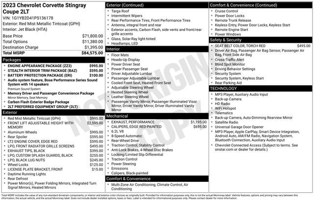 Certified 2023 Chevrolet Corvette Stingray Preferred Cpe w/ Engine Appearance Package RWD image 34