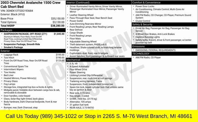 Used 2003 Chevrolet Avalanche 4x4 w/ Suspension Package, Off-Road image 3