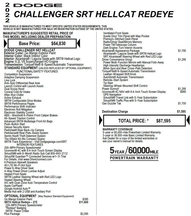 Used 2022 Dodge Challenger SRT Hellcat Redeye image 2