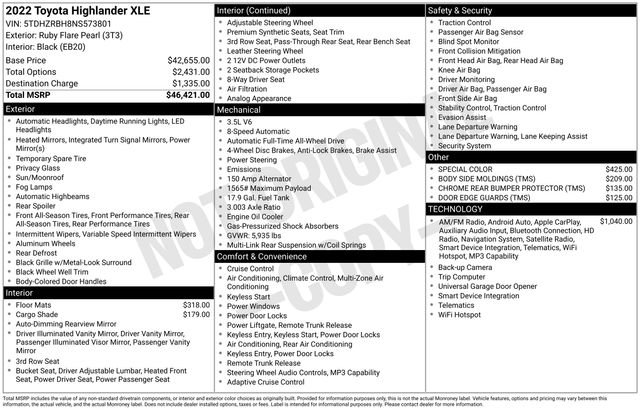 Used 2022 Toyota Highlander XLE AWD/4WD image 47