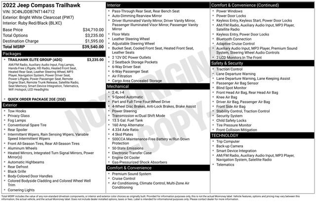 Used 2022 Jeep Compass Trailhawk w/ Trailhawk Elite Group image 36