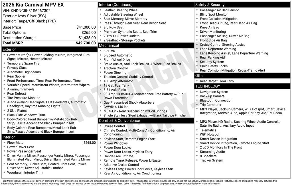 Used 2025 Kia Carnival EX FWD image 9
