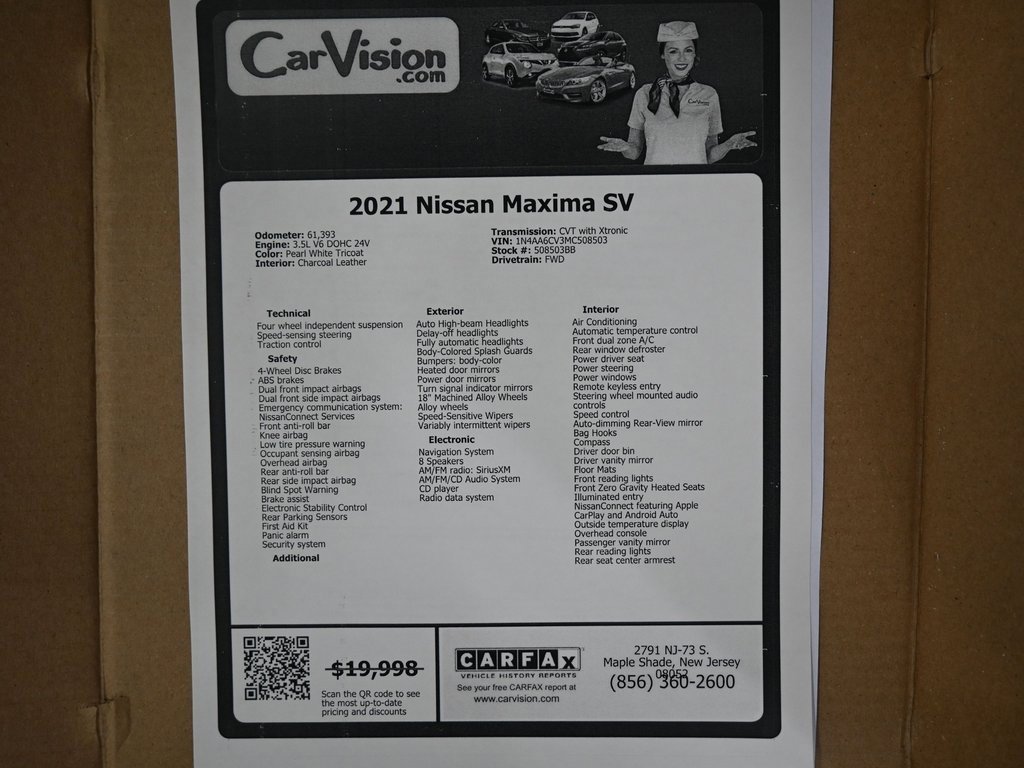 Used 2021 Nissan Maxima 3.5 SV w/ Floor Mat Group image 9