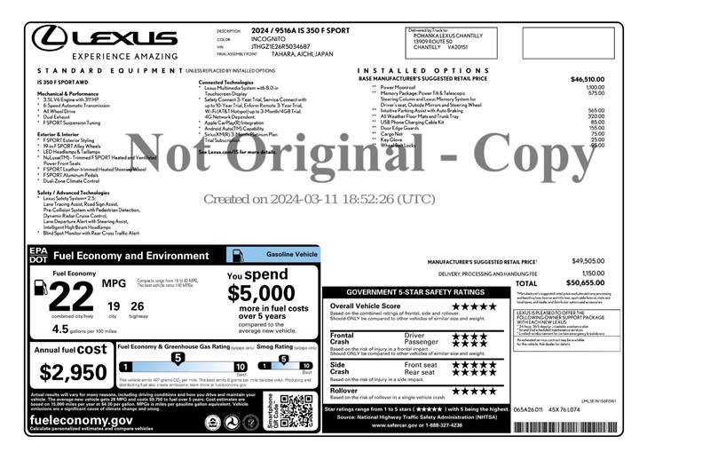 Used 2024 Lexus IS 350 F Sport w/ Memory Package AWD/4WD image 3