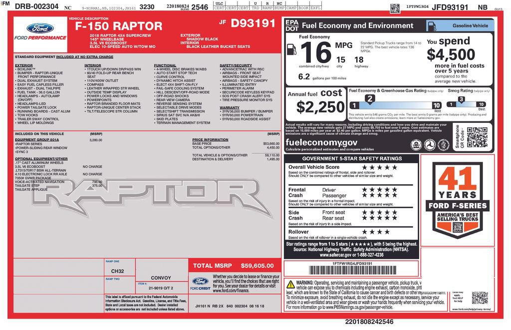 Used 2018 Ford F150 Raptor w/ Equipment Group 801A Mid image 45