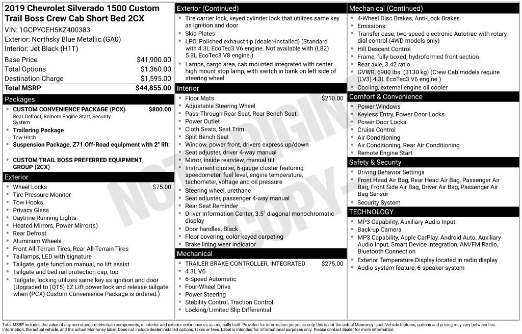 Certified 2019 Chevrolet Silverado 1500 Custom Trail Boss w/ Custom Convenience Package AWD/4WD image 5