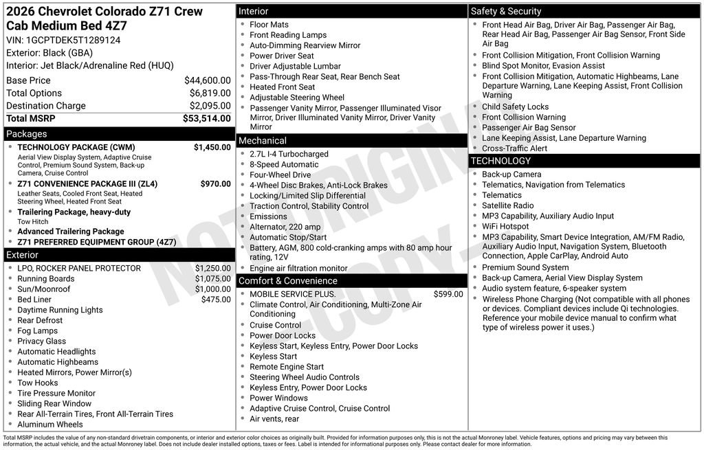 New 2026 Chevrolet Colorado Z71 w/ Technology Package