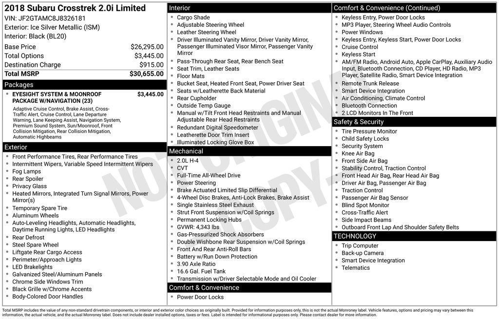 Used 2018 Subaru Crosstrek 2.0i Limited image 2