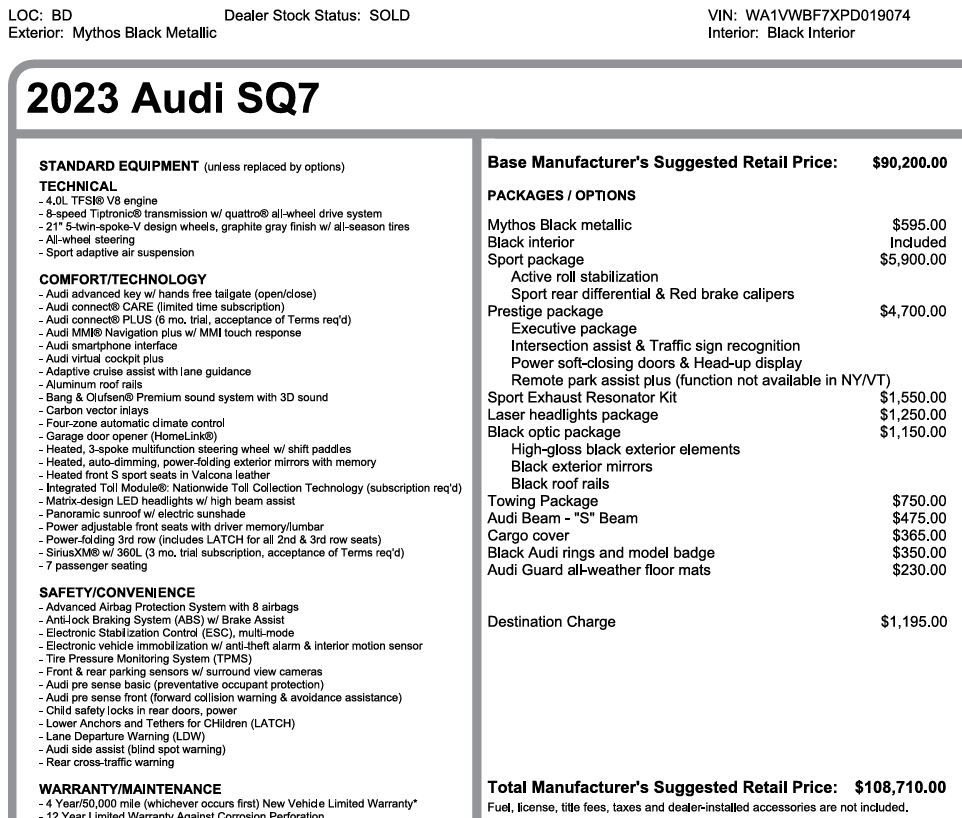 Used 2023 Audi SQ7 Prestige AWD/4WD image 5