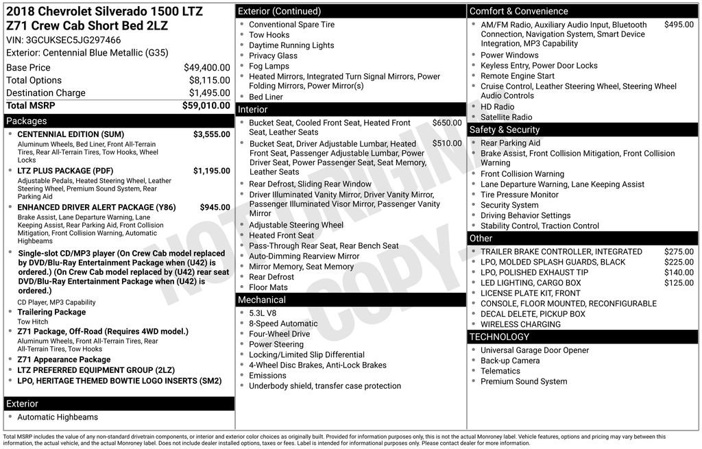 Used 2018 Chevrolet Silverado 1500 LTZ Z71 w/ Centennial Edition image 44