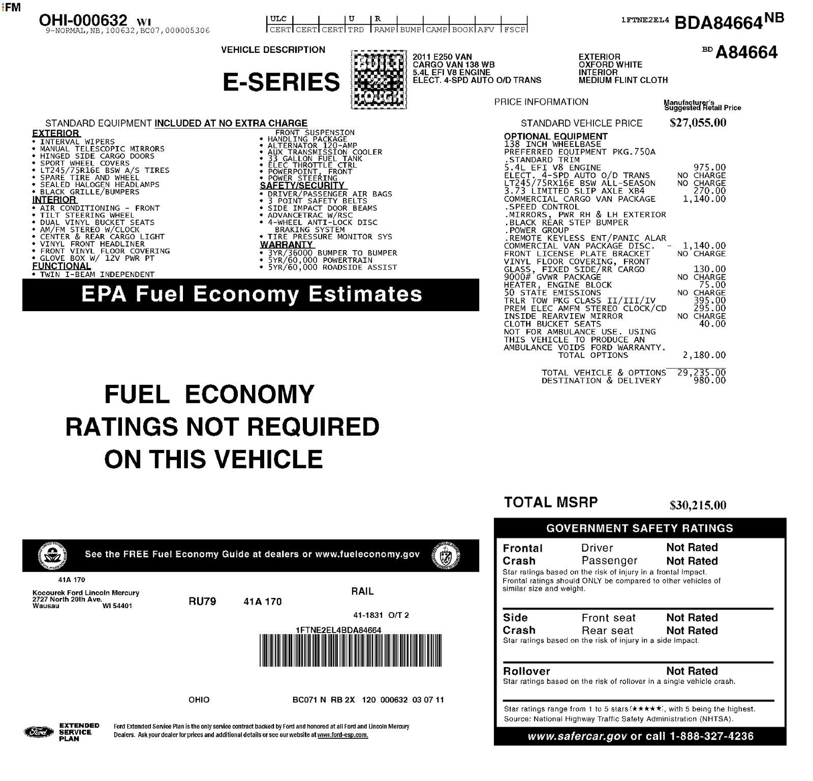 Used 2011 Ford E-250 and Econoline 250 w/ Commercial Cargo Van Pkg image 6