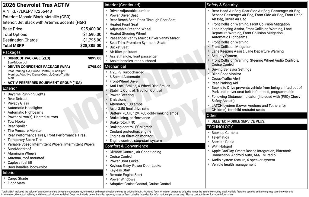 New 2026 Chevrolet Trax ACTIV w/ Sunroof Package FWD image 6