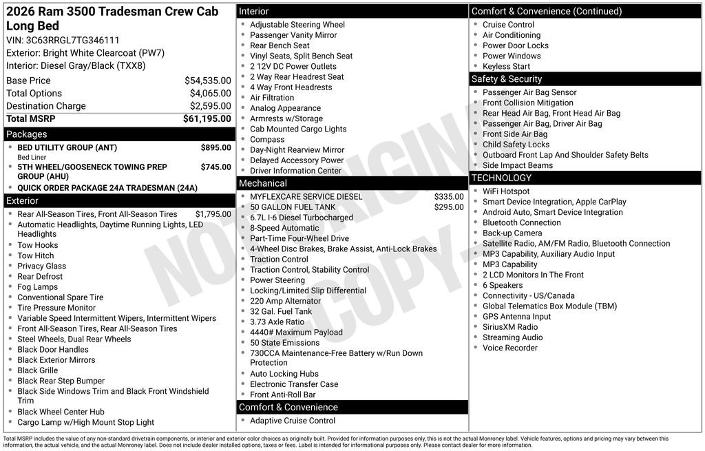 New 2026 RAM 3500 Tradesman w/ Bed Utility Group AWD/4WD image 6