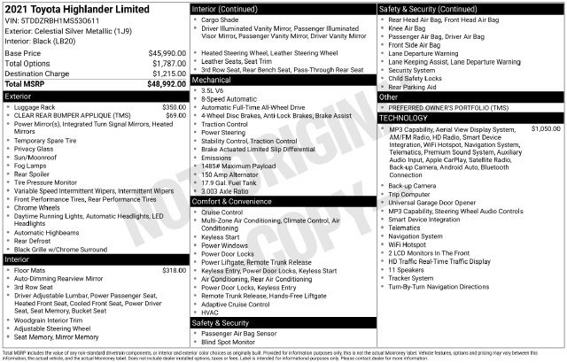 Certified 2021 Toyota Highlander Limited AWD/4WD image 3