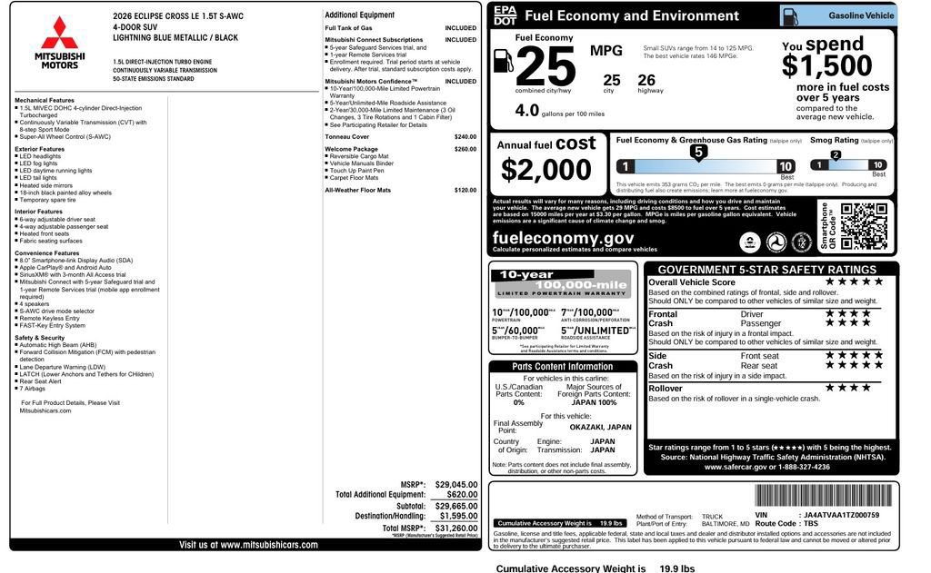New 2026 Mitsubishi Eclipse Cross LE AWD/4WD image 28