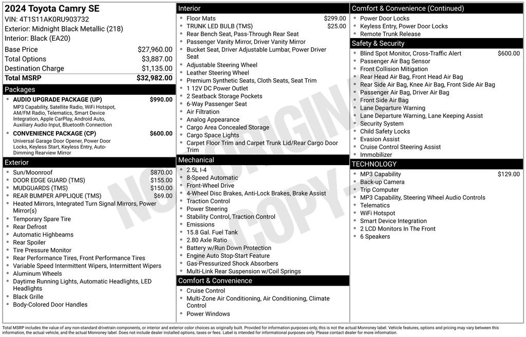 Used 2024 Toyota Camry SE w/ Audio Upgrade Package FWD image 7