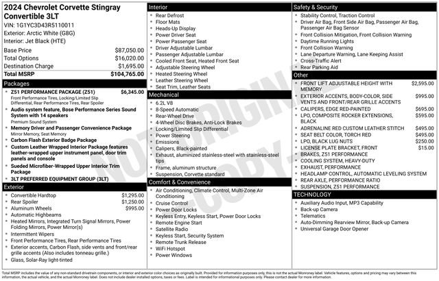 Certified 2024 Chevrolet Corvette Stingray Premium Conv w/ Z51 Performance Package RWD image 5