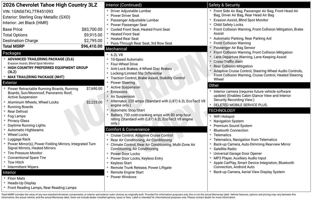New 2026 Chevrolet Tahoe High Country AWD/4WD image 43