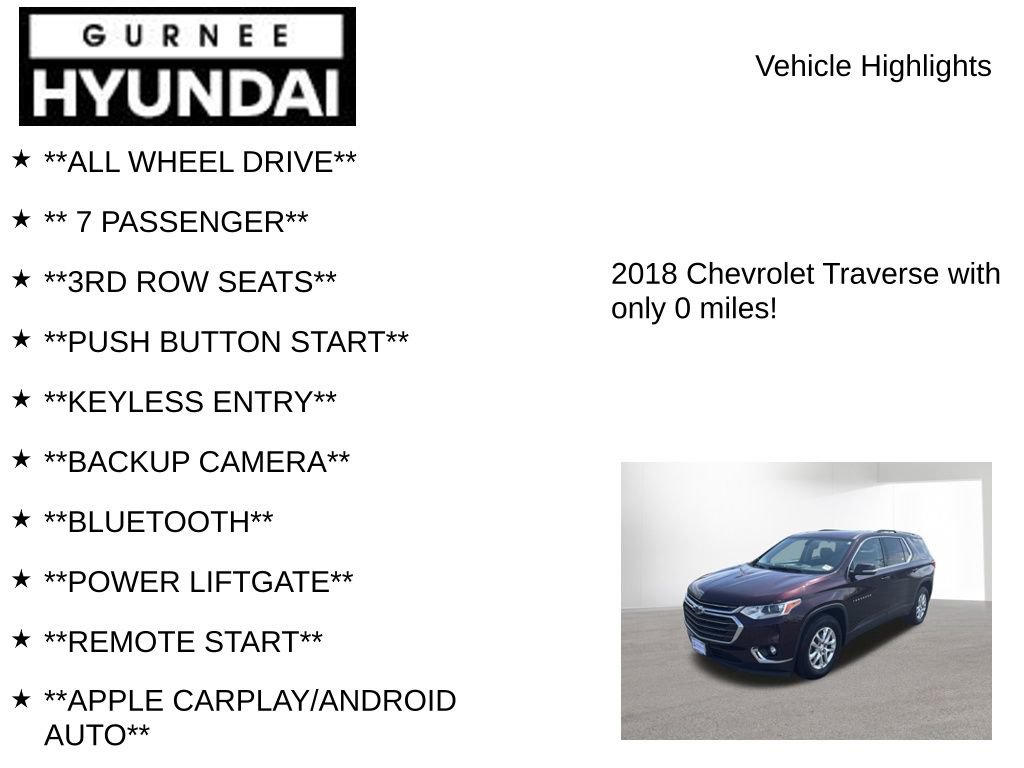 Used 2018 Chevrolet Traverse LT w/ LPO, Floor Liner Package AWD/4WD image 8