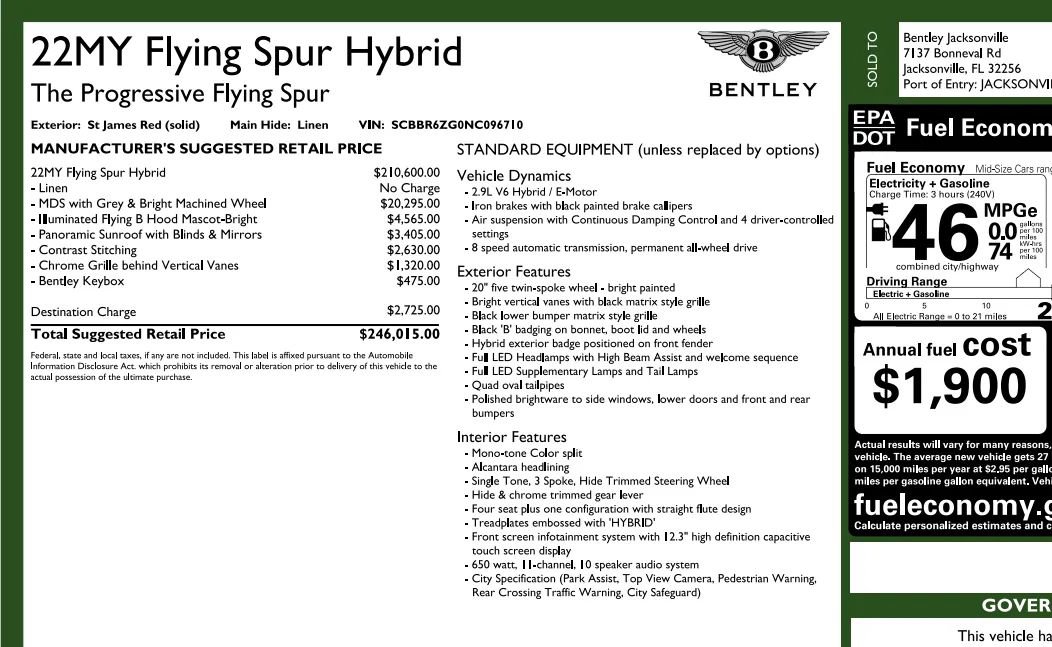 Used 2022 Bentley Flying Spur Plug-In Hybrid AWD/4WD image 15