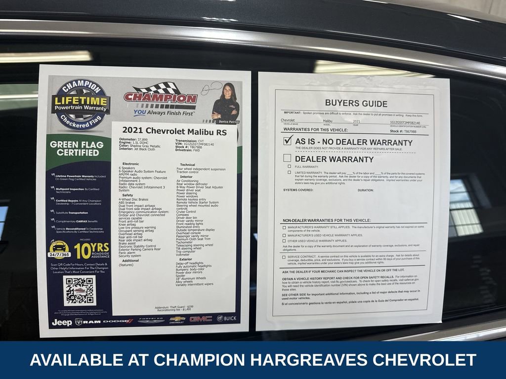 Certified 2021 Chevrolet Malibu RS FWD image 43