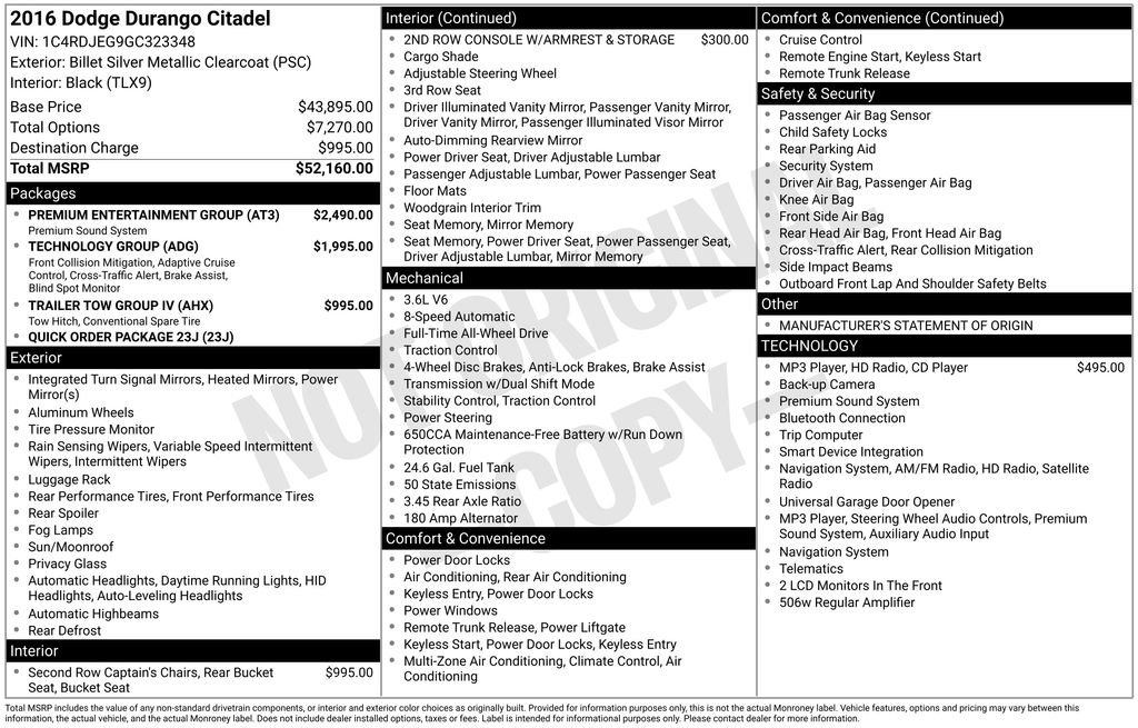 Used 2016 Dodge Durango Citadel w/ Premium Entertainment Group AWD/4WD image 42