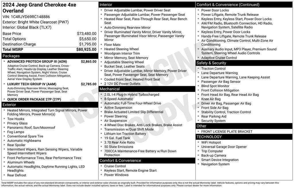 New 2024 Jeep Grand Cherokee Overland w/ Advanced Protech Group III AWD/4WD image 6