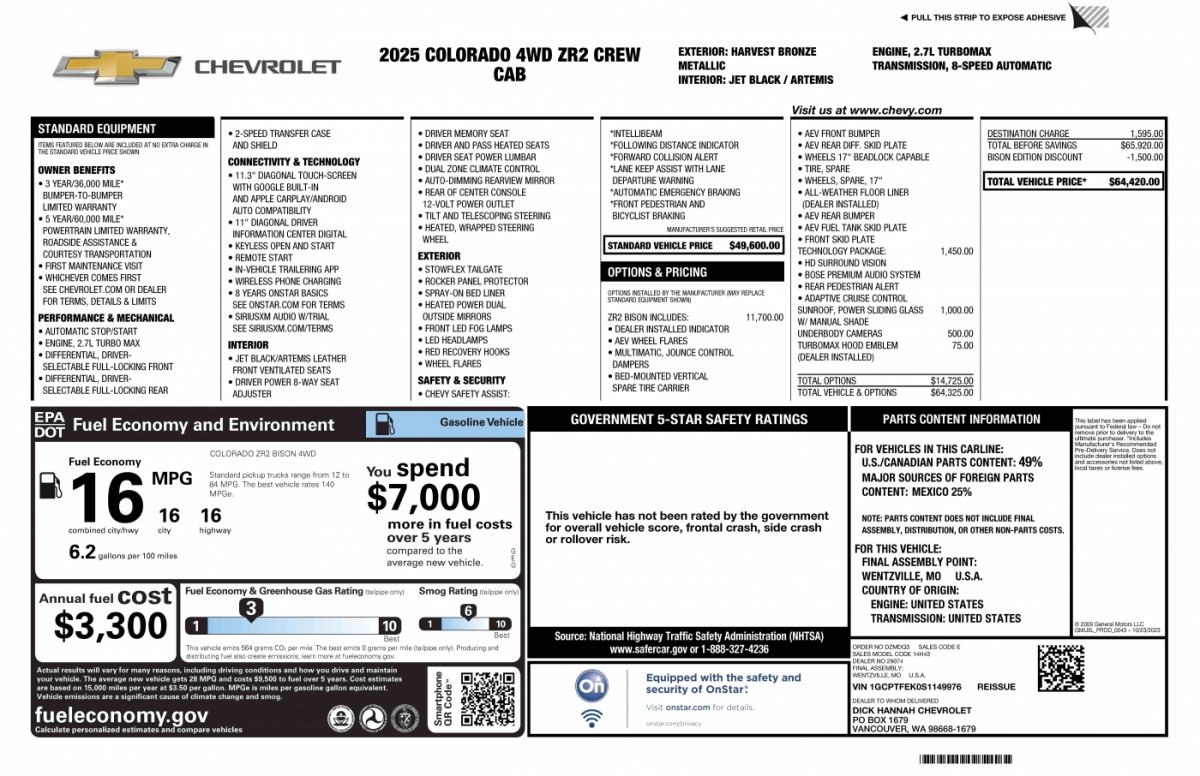 Used 2025 Chevrolet Colorado ZR2 w/ ZR2 Bison Edition image 2